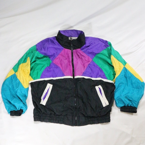 R.E. Sport Jackets & Blazers - VTG R.E SPORT 80s Diamond Multicolor Track Jacket Sz Large Women Medium Men